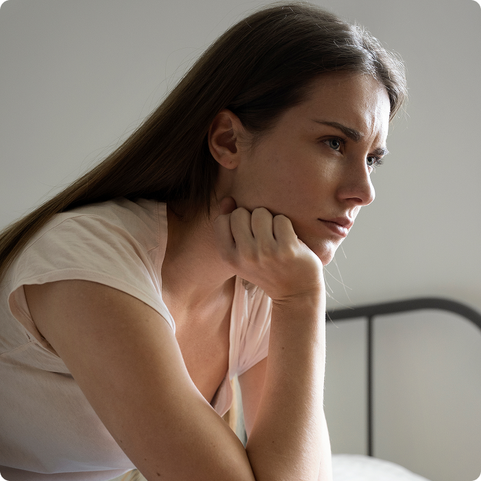 Woman looking pensive – online psychiatry in San Francisco, CA